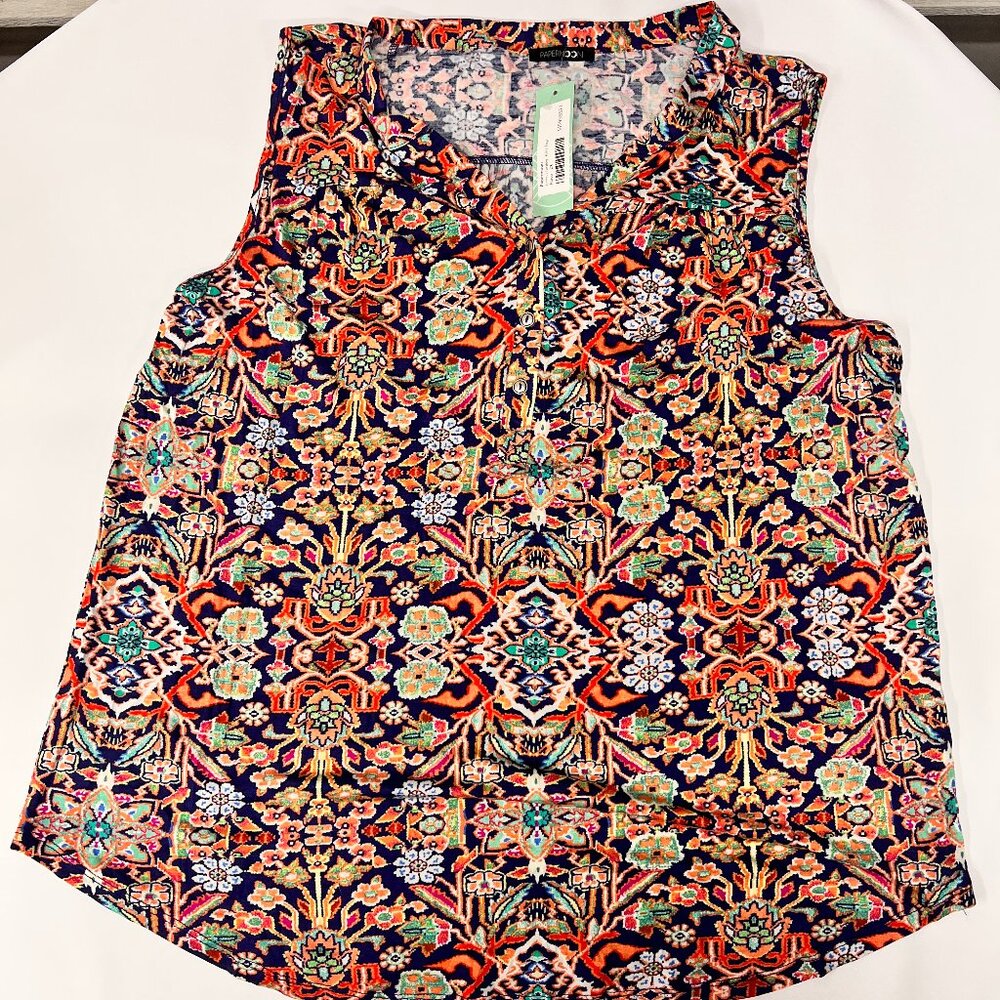 NWT Papermoon Women's 2X Split Neck Sleeveless Henley Knit Top Blouse